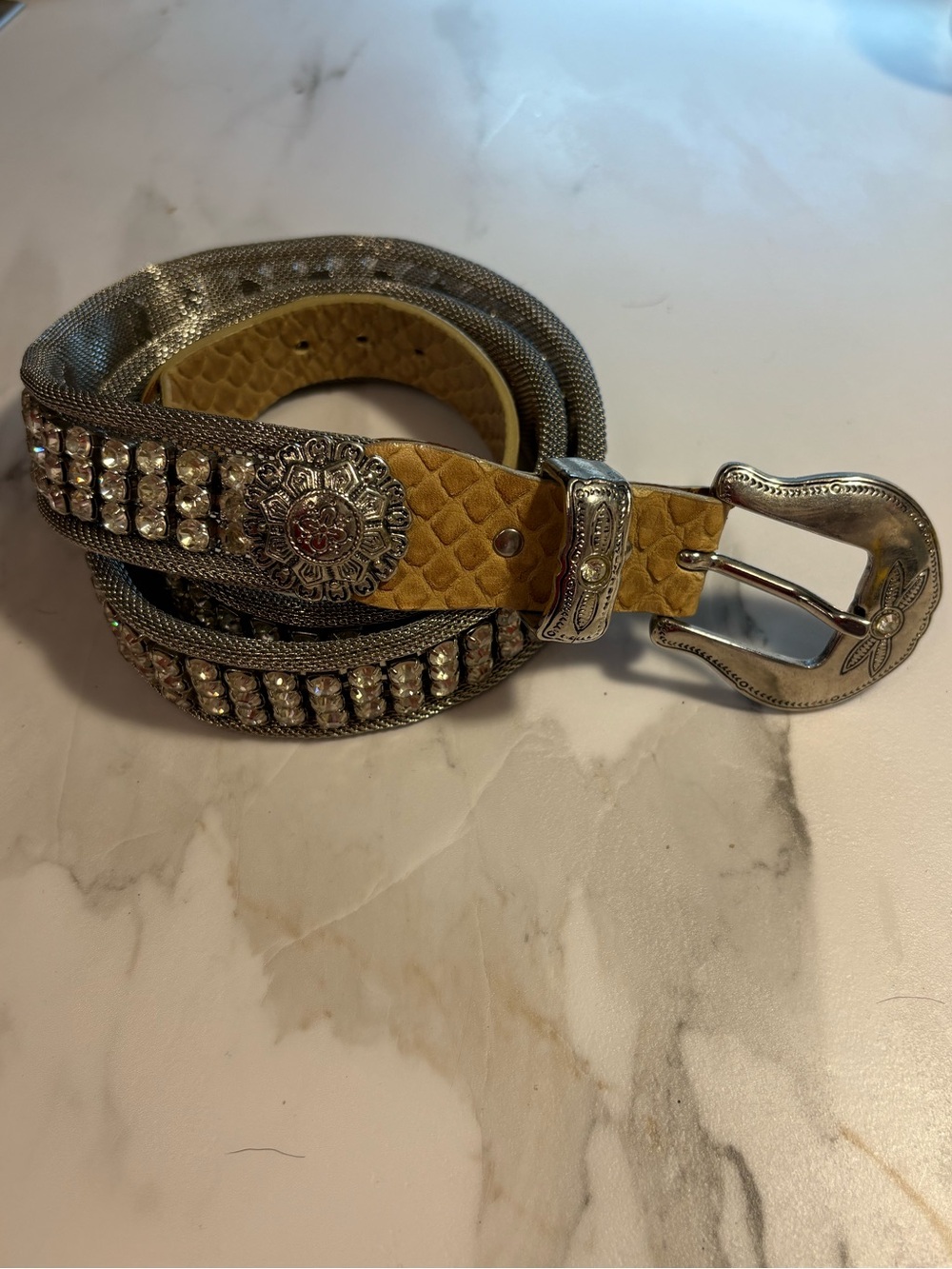 Nanni Rhinestone Western Snakeskin Belt with Decorative Buckle